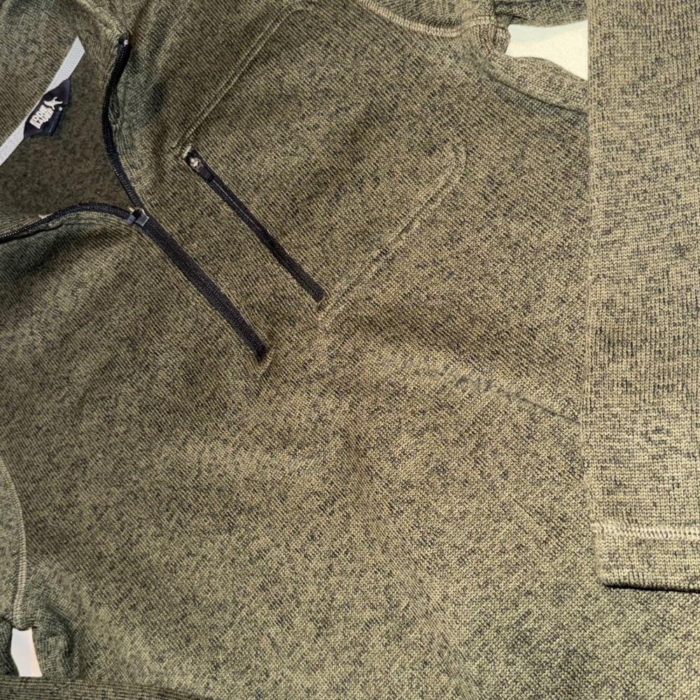 Eddie Bauer Mens Olive Green Heathered Quarter Zip Fleece Pullover Sweater M